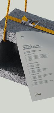 Bloco de concreto suspenso por cordas com contrato timbrado da Galvão Engenharia